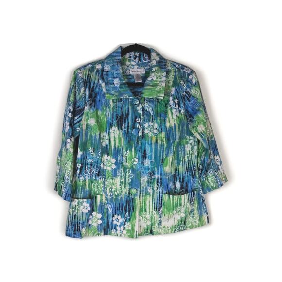Drapers and Damons Floral Light Jacket 3/4 Sleeves Petite XL Button - Picture 1 of 5